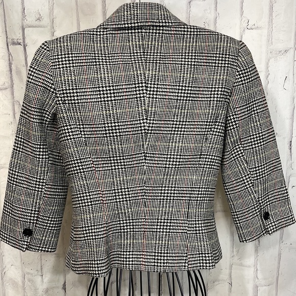 Trina Turk Blazer Plaid Wool Blend Cropped Fully Lined 3/4 Sleeve 3-Button - Picture 6 of 12